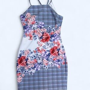 Guess Blue and Pink Floral Midi Dress